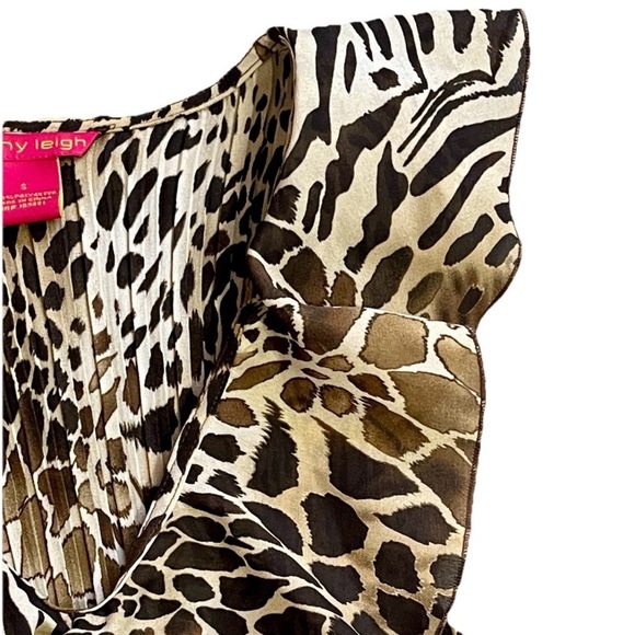 Sunny Leigh Animal Print Dress Sz S Sheer Chiffon Pleated Baddie Office Siren - Picture 12 of 13